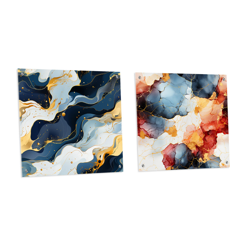 Ensemble de 2 décorations murales en acrylique bleu et rouge, H 16 po x l 33 po
