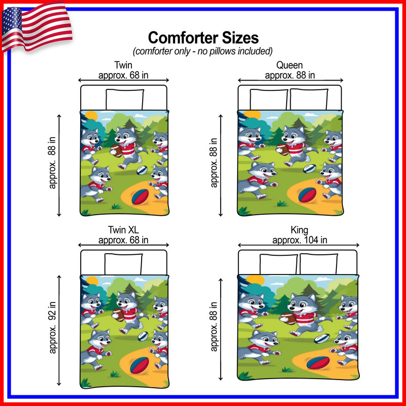 Cartoon Wolves Playing Rugby Comforter, Queen
