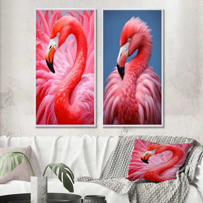 «Pink Flamingo Haven», ensemble d'art mural sur toile Flamingo