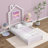 Metal House Platform Bed With Guardrail And Chimney-959332687