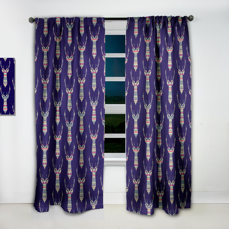 Motif décoratif coloré coloré avec cerf - rideau simple occultant moderne Ikat, L 52 po x L 90 po
