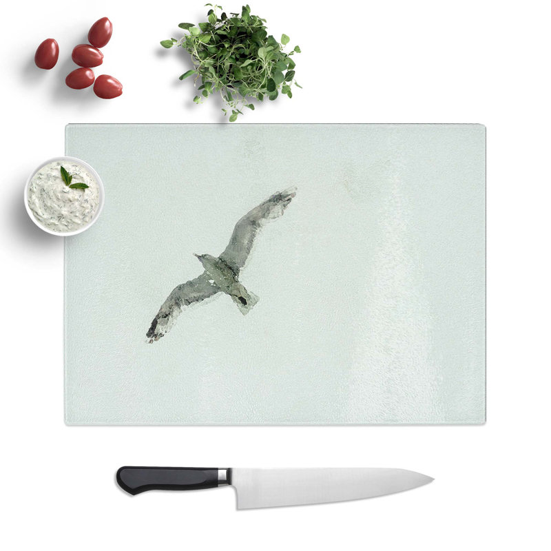 Glass Flying Seagull in Abstract Chopping Board, 39 cm W x 28.5 cm L