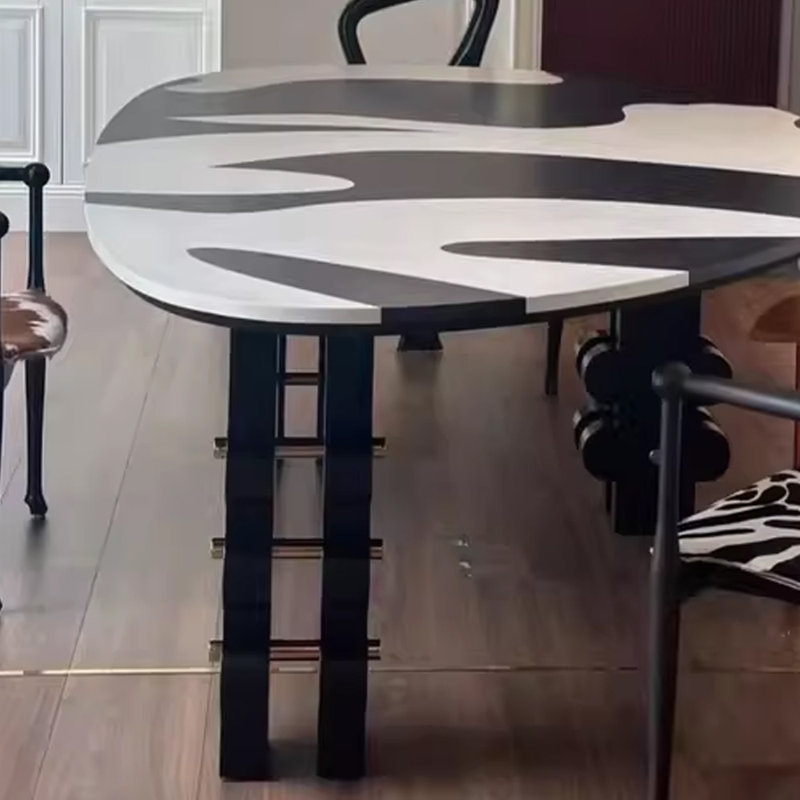 Black White Creative Geometric Art Irregular Table, 29.52" H x 70.86" L x 43.3" W