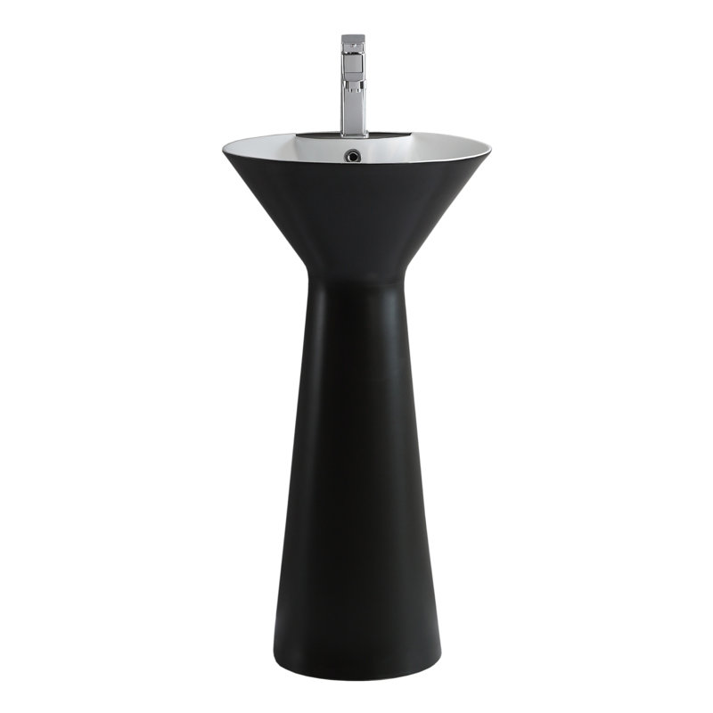 34.62" Tall Ceramic Circular Pedestal Bathroom Sink with Overflow, Black
