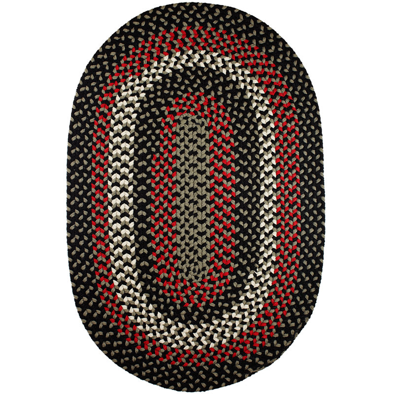 Tapis décoratif géométrique rouge/noir tressé à la main charlise, Ovale 8 pi x 11 pi