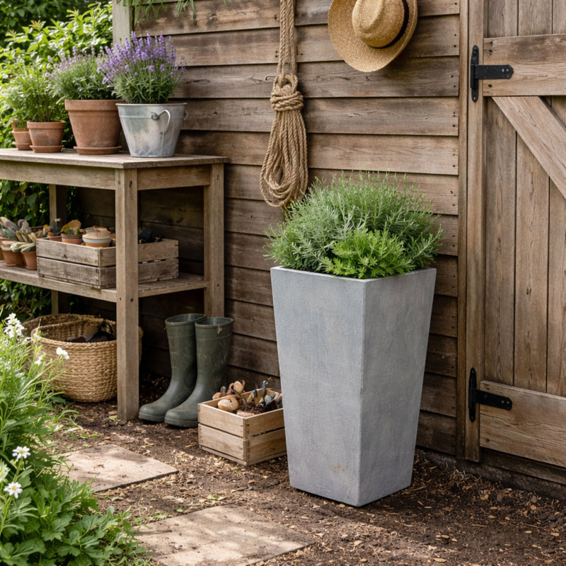 Taito Pot Planter, 57cm H x 30cm W x 30cm D, Grey