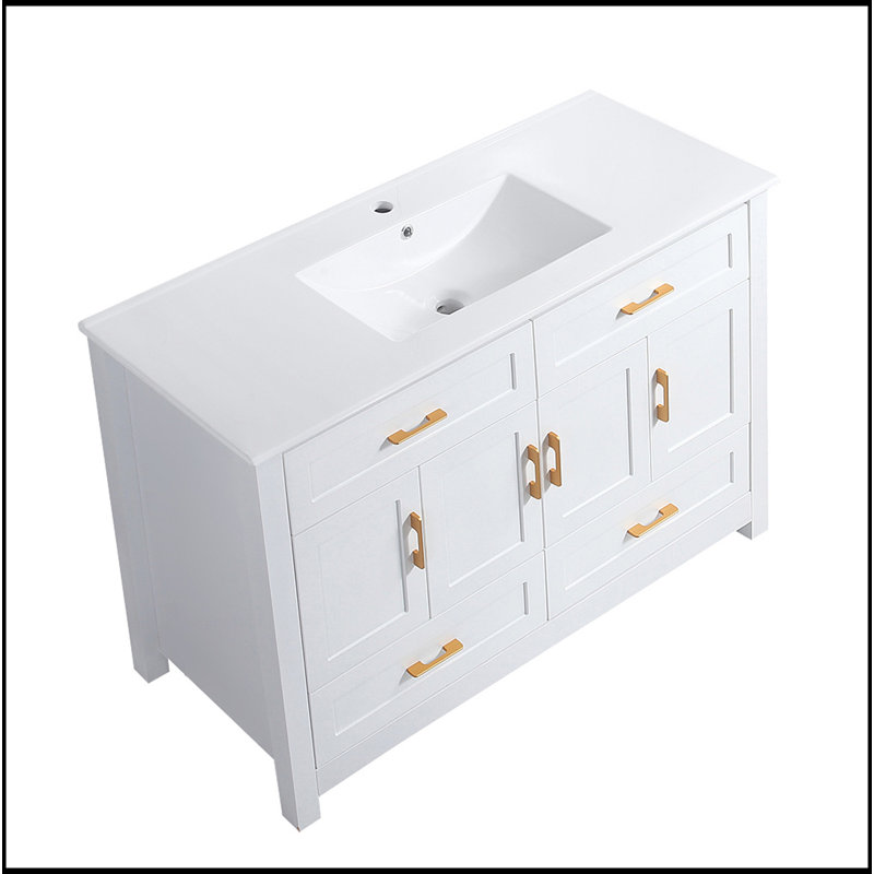 48" Bathroom Vanity With Ceramic Sink Combo, Abundant Storage Cabinet -4 Soft Close Doors And 4 Drawers, White
