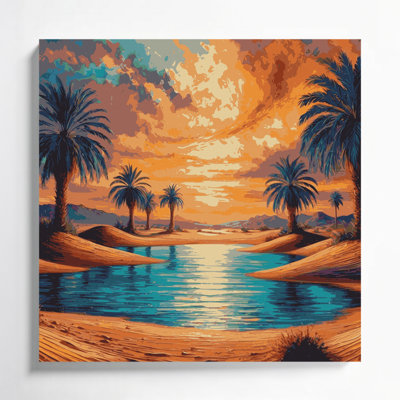 Art mural sur toile Sci Fi Desert oasis palmiers mauve