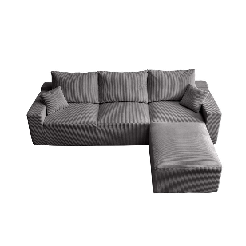 Canapé modulaire 110 places à assise profonde en velours côtelé 110 po pour salon, Velours côtelé gris