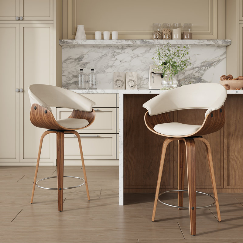 26'' Swivel  Upholstered Counter Stool, Beige
