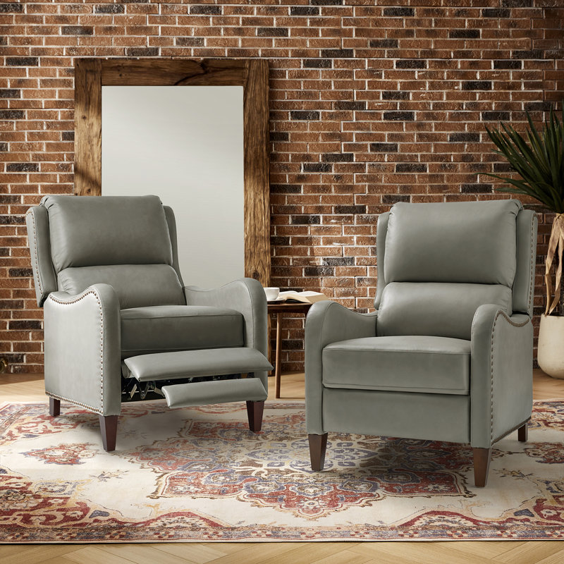 Neliyah 28.75" Wide Genuine Leather Manual Recliner(Set of 2), Dove