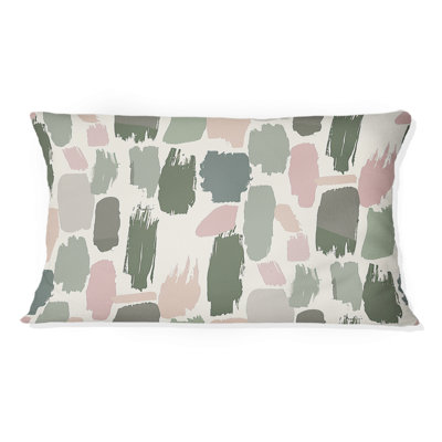 Green Pink Boho Brush Strokes Art II - Boho Lumbar Pillow