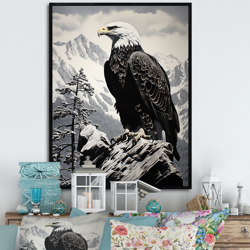«Mosaic Bold Eagle Majesty II», reproduction sur toile, Cadre flottant noir, H 44 po x l 34 po x P 1,5 po