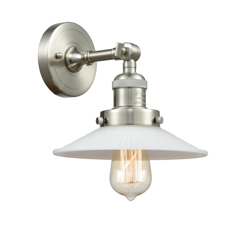Miramontes Dimmable Bath Sconce, 6 Watt Vinage LED Bulb, Brushed Satin Nickel, Matte White Halophane