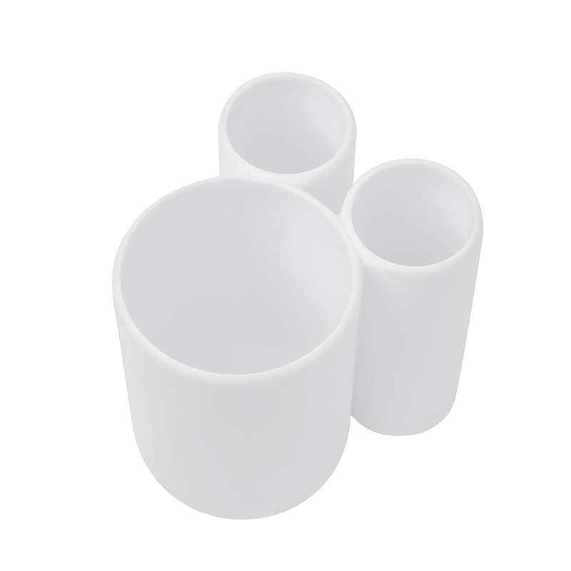 White Round Plastic Toothbrush Holder with Compartments