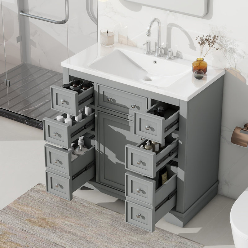 Meuble-lavabo 36 po avec lavabo, Gris