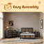 Ensemble de chambre à coucher 4 pièces, lit plateforme grand avec des autocollants en bois, table de chevet et commode avec poignée en métal-995760488