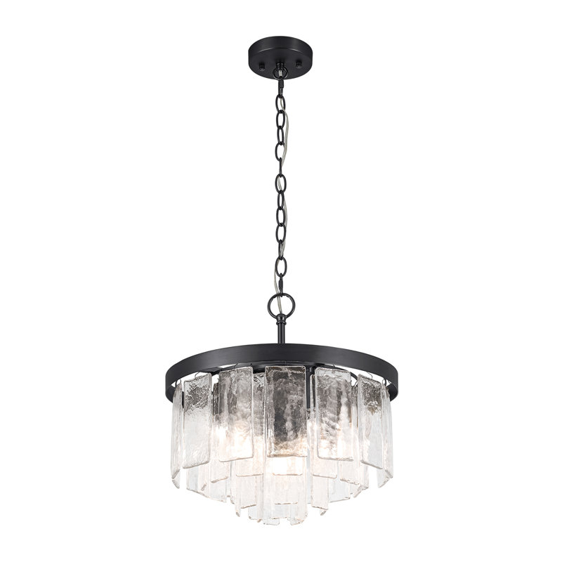 Lustre tambour en verre Livingon, Noir mat, 13.4" H x 15.7" W x 15.7" D