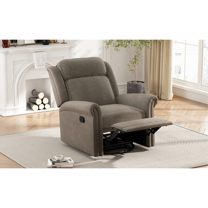 Fauteuil à bascule pivotant à 360 ° avec fauteuil berçant manuel inclinable manuel et inclinable avec dossier réglable pour le salon, brun clair