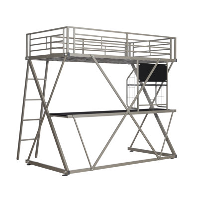 Modoc Twin Metal Four Poster Loft Bed with Bookcase by Isabelle & Max™