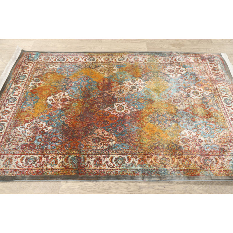 Tapis brun/bleu à motif floral Liverpool, Rectangle 9 pi x 12 pi