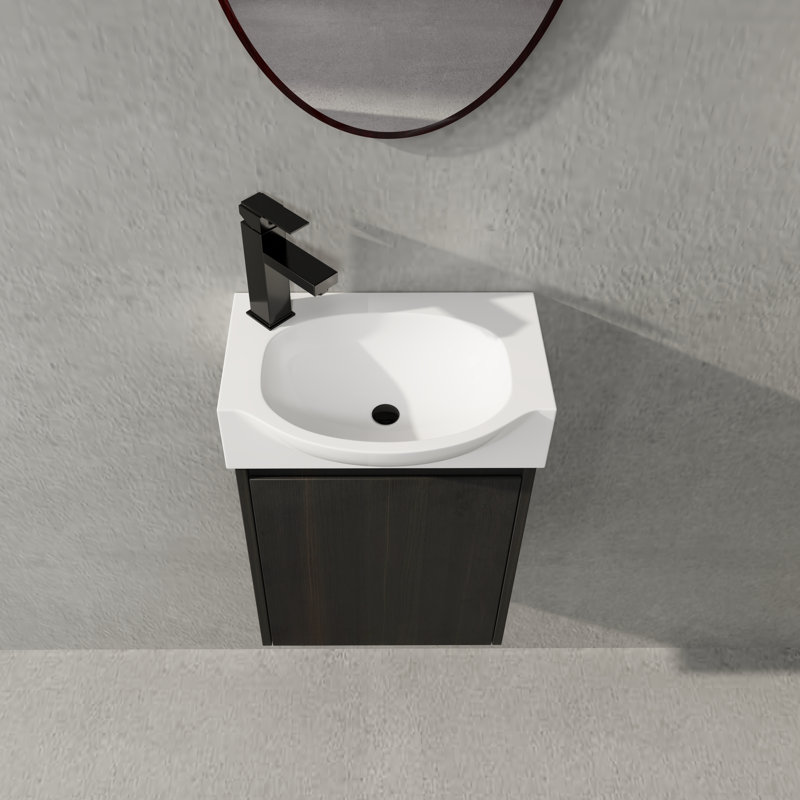 Meuble-lavabo de 15,94 po Black American Design - Armoire murale en bois d'ingénierie avec lavabo en céramique facile à nettoyer et rangement peu encombrant