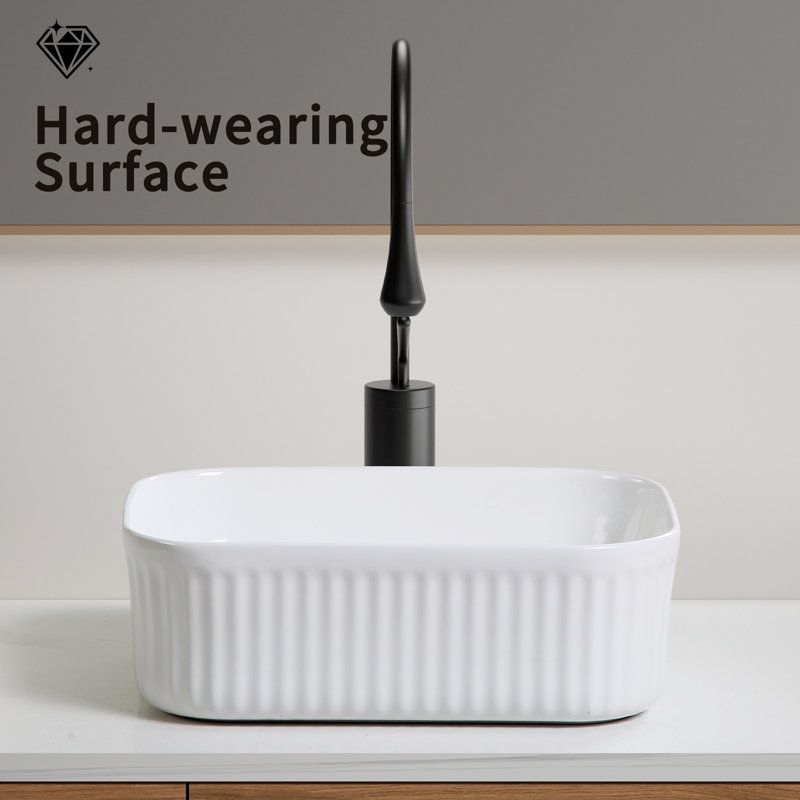 Bathroom Vessel Sink, Rectangle Basin Above Counter White Small Vanity Sink Washing Art Sinks Without Pop-Up Drain