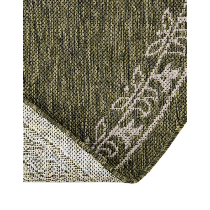 Tapis oriental vert / gris Crabill, Rond 13 pi 1 po