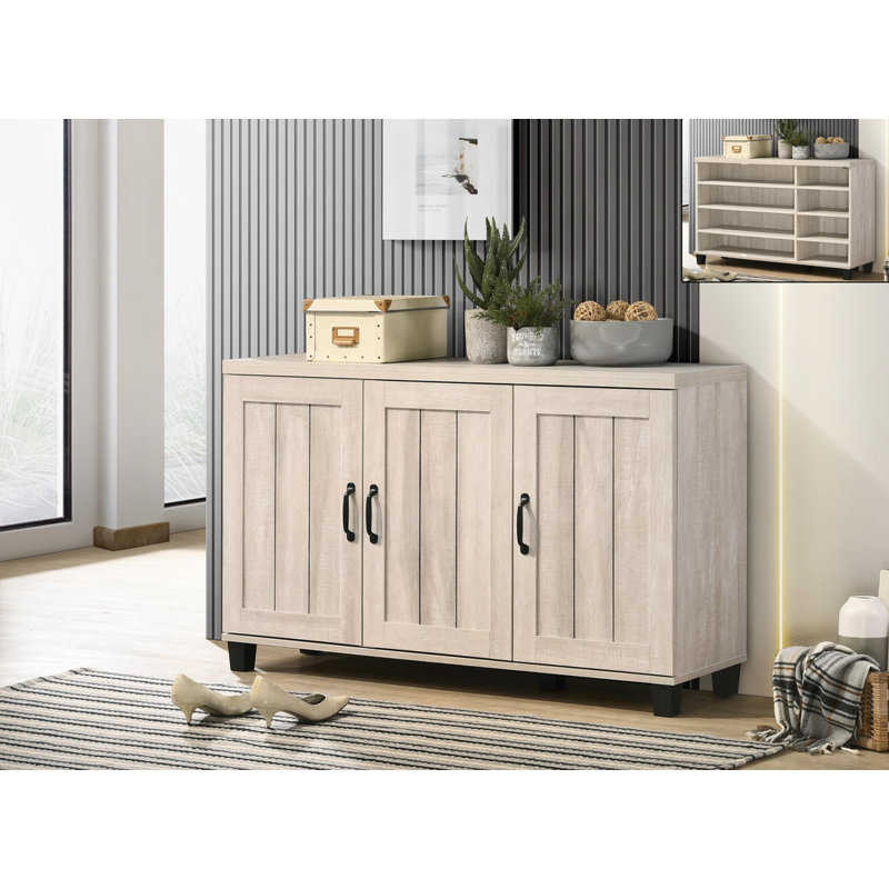 Corby 45" Dusty Gray Oak Finish 3-Door Shoe Cabinet