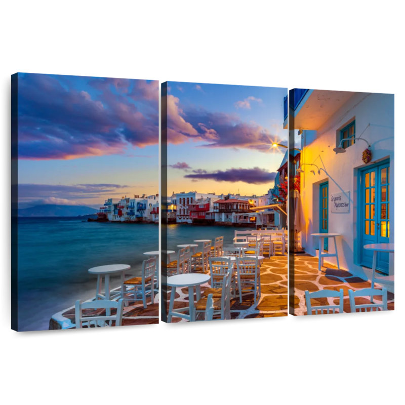 Le lever du soleil du camion aux couleurs de la petite Venise de Mykonos, H 48 po x l 74 po
