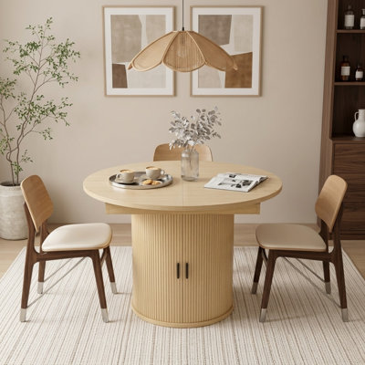 Table de salle à manger extensible avec base de rangement, table en bois de style ferme moderne de 4 à 6 places pour petits espaces