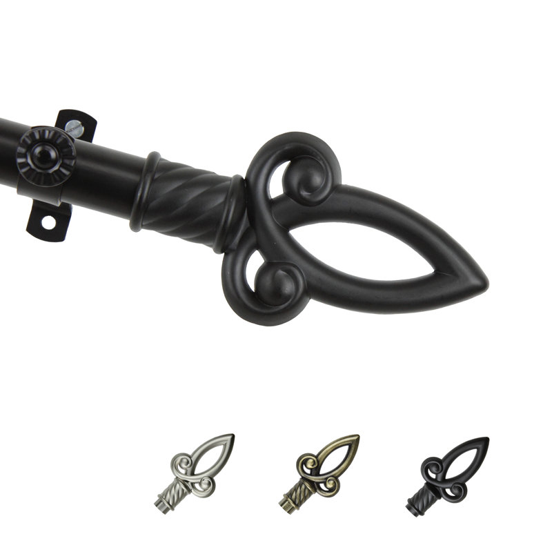 Tringle à rideaux simple Tavon, Noir, 66 po à 120 po