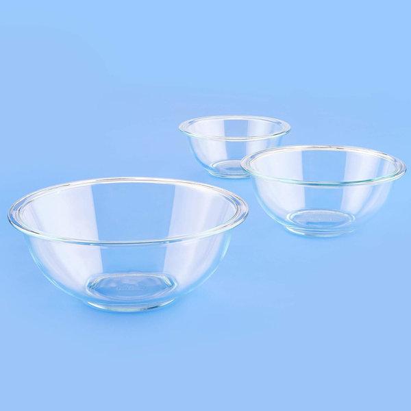 set of four vintage clear kitchen glass mixing bowls, nesting