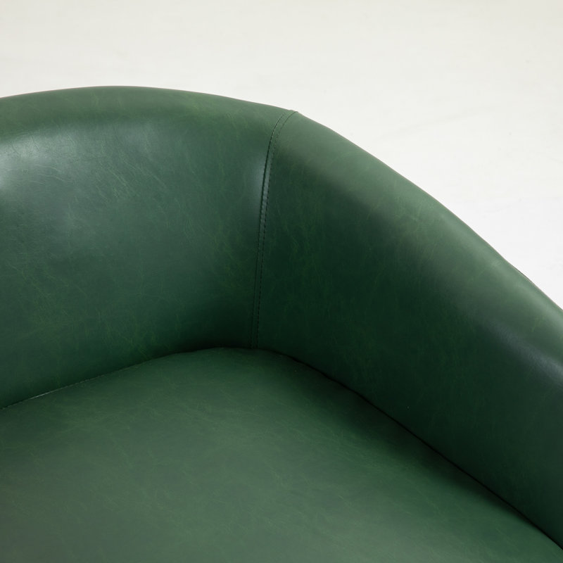 Fauteuil demi-tonneau pivotant en similicuir vert Applewold avec base en bois massif, Similicuir vert Heathe