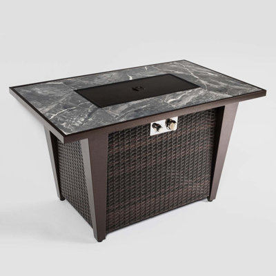 Cindye Rectangle Wicker Smokeless Fire Pit Table