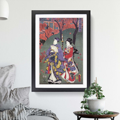 Walk Through the Cherry Trees by Utagawa Kunisada - Framed Print