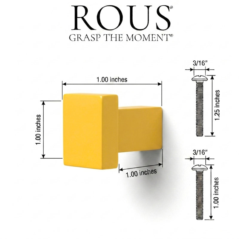 ROUS Hardware Art Deco Square Knob, Sunflower (Yellow)
