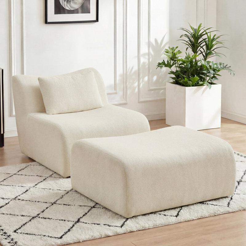 Ensemble de fauteuil d'appoint et repose-pieds Wiliams, Blanc