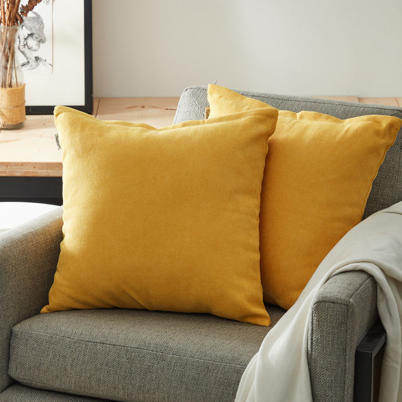 Housse de coussin carré en chenille, 18" x 18", Jaune