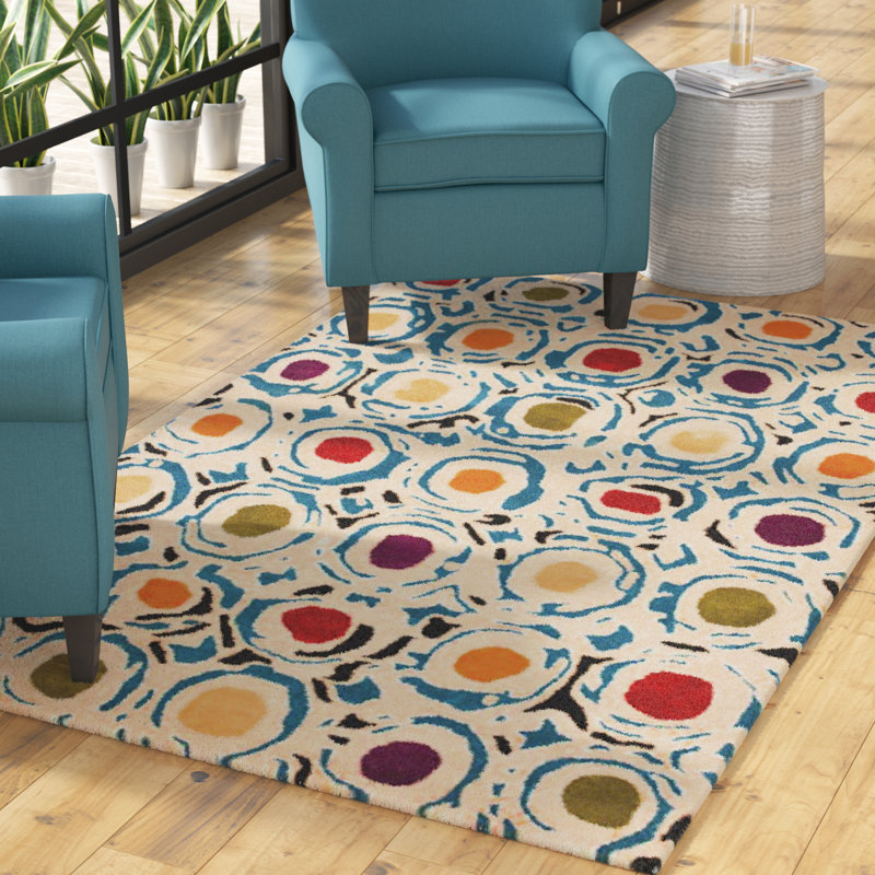 Candelo Hand Tufted Wool And Viscose Geometric Rug, Rectangle 5' x 8'