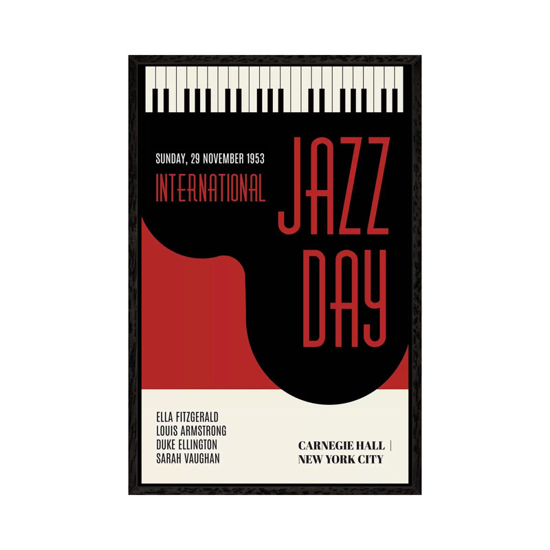 Jazzy Days - Dark Red by Kubistika - Print on Canvas, Black Floater Framed, 66.04cm H x 45.72cm W x 3.81cm D