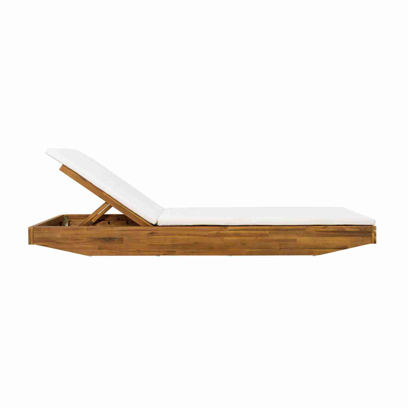 Chaise longue d'extérieur en bois d'acacia massif, Crème