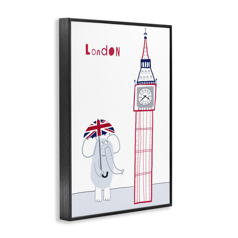 Éléphant et Big Ben London, estampe numérique, design par Carla Daly, Giclée encadrée noir minuit, H 24 po x l 16 po