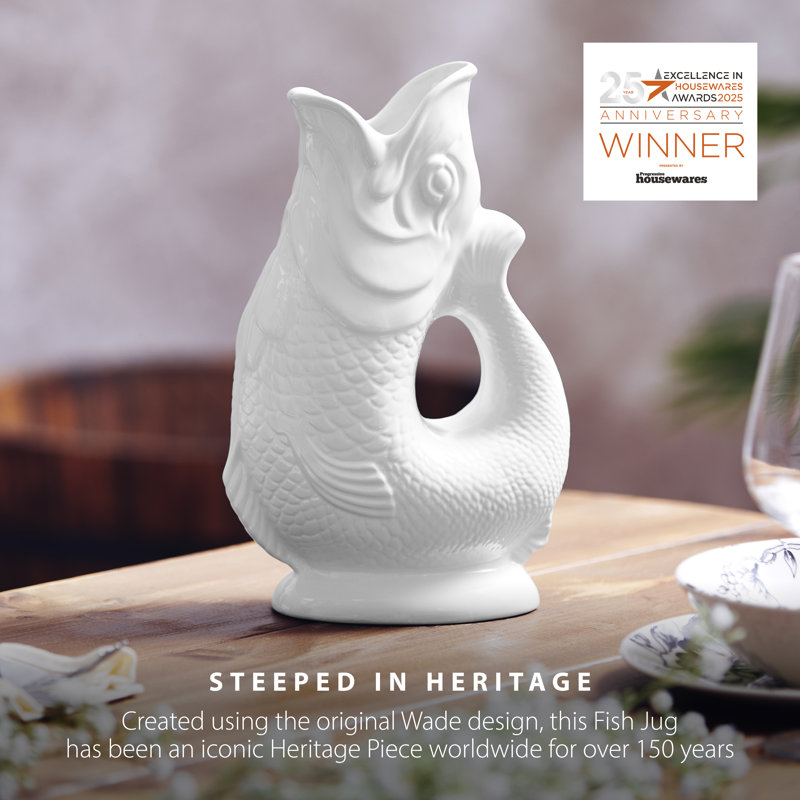 Wade Original Gluggle Jug, Earthenware, Iconic UK Heritage, Made in Stoke-on-Trent, 0.6 L, White