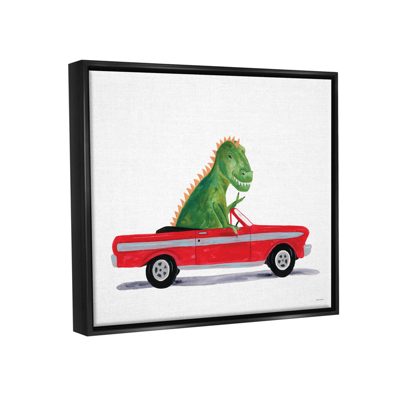 «Dinosaur Monster Sports Car - Floater Frame», impression sur toile, Cadre flottant noir de jais