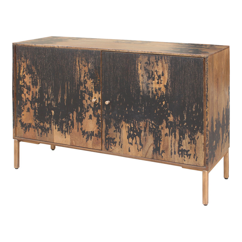 Sideboard ,Rustic Finish, Solid Mango Wood, Iron Legs, Black