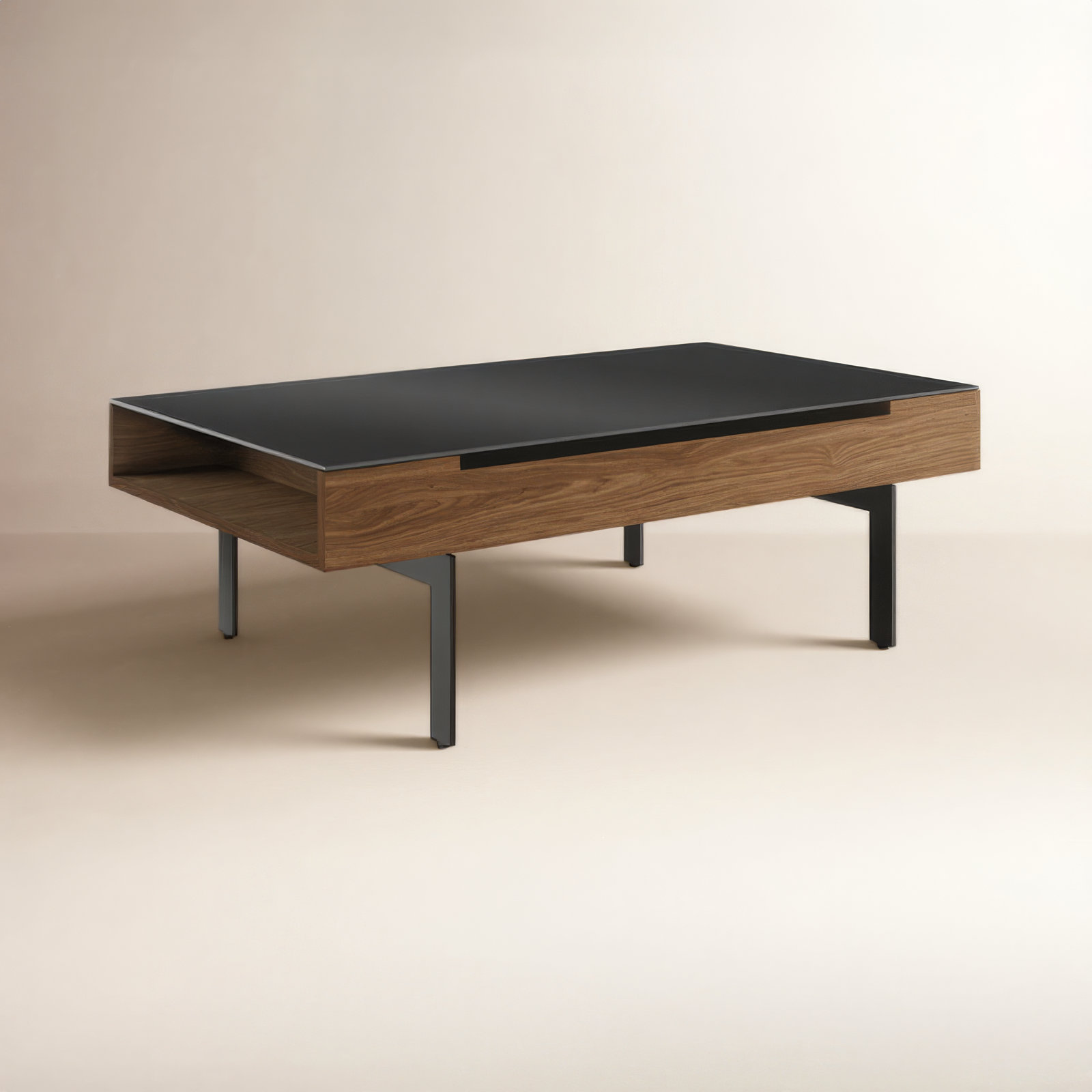 Reveal Single Coffee Table with Storage, Natural Walnut