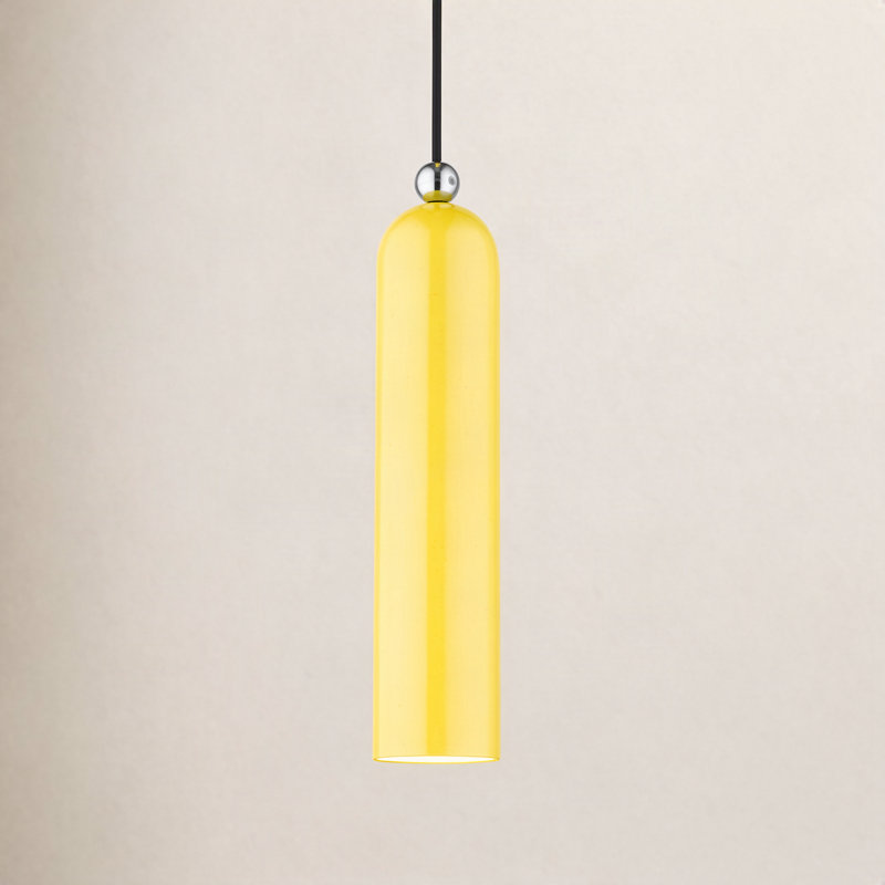 Luminaire suspendu cylindrique en métal 1 lumière à intensité variable Hanne, Jaune brillant