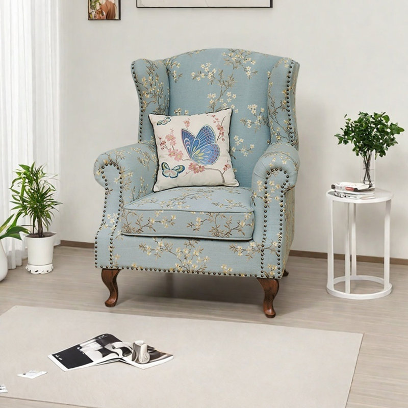 Chenille jacquard et fauteuil inclinable clouté, Bleu / blanc