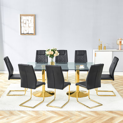 Ensemble de table de salle à manger 71 ", ensemble de table de salle à manger moderne avec plateau en verre et base ronde en or